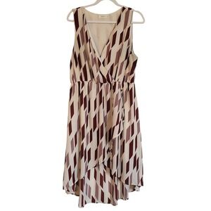 Emerald 2X High Low Dress Burgundy Cream Geometric Diamond‎ Print Sleeveless Sun